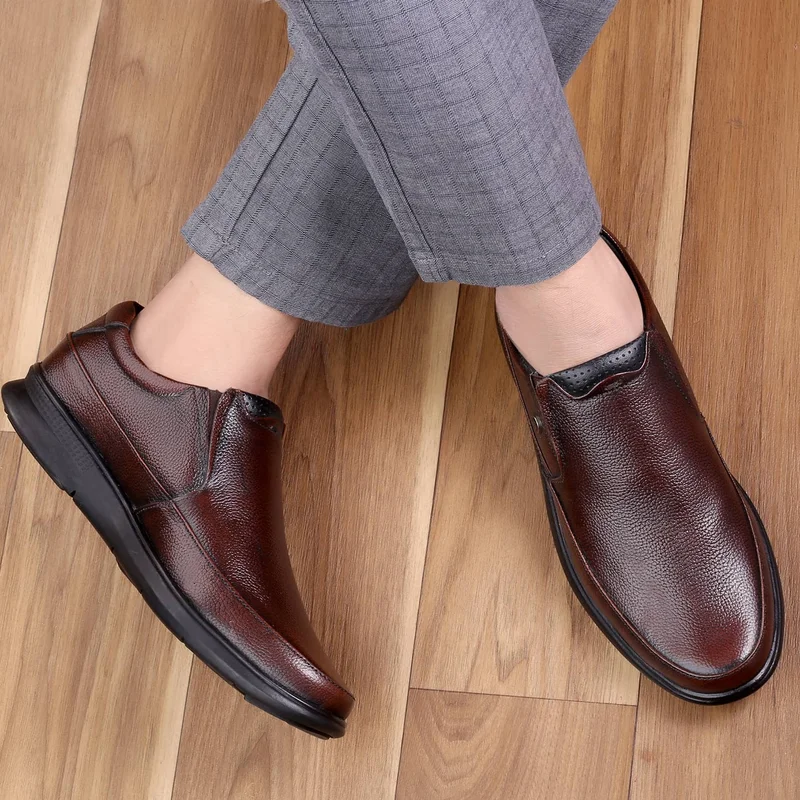 Bacca Bucci Brown Leather Office Slip-ons Formal Shoes for Men | Best Price UAE